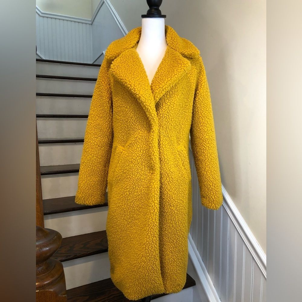 LUCKY BRAND Golden Long Sherpa Teddy Coat w Snap Closure & Hand Pockets Sz XS - Picture 1 of 16